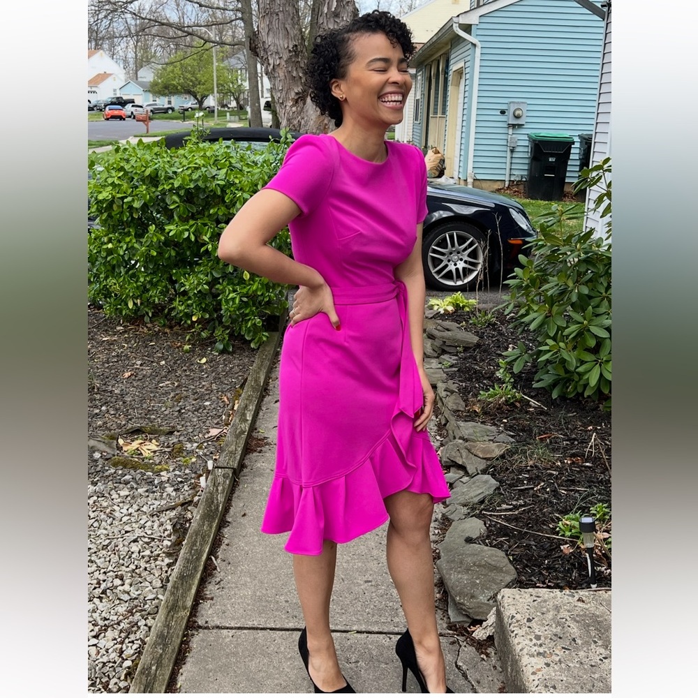 Calvin Klein Pink Asymmetrical Ruffled Dress